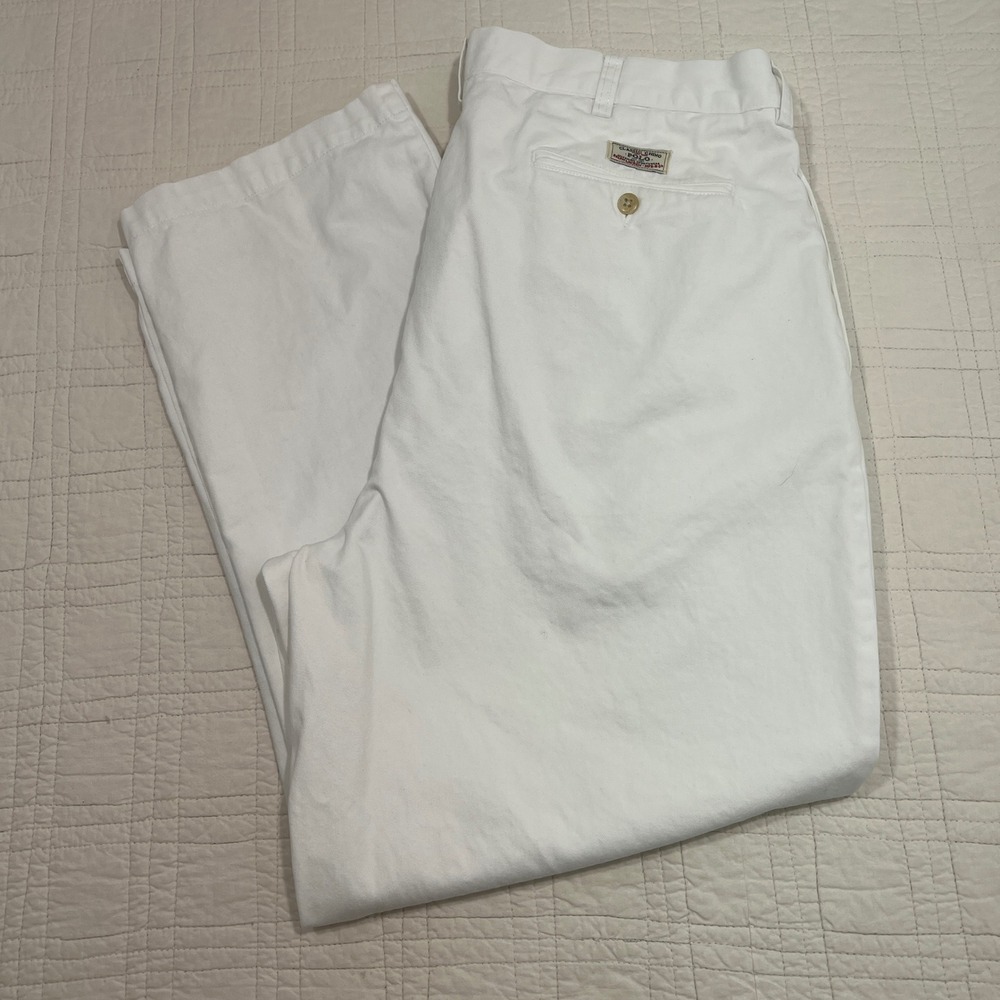 Polo Ralph Lauren Andrew Pant Mens 38x30 White Pleated Chino Relaxed Fit *READ